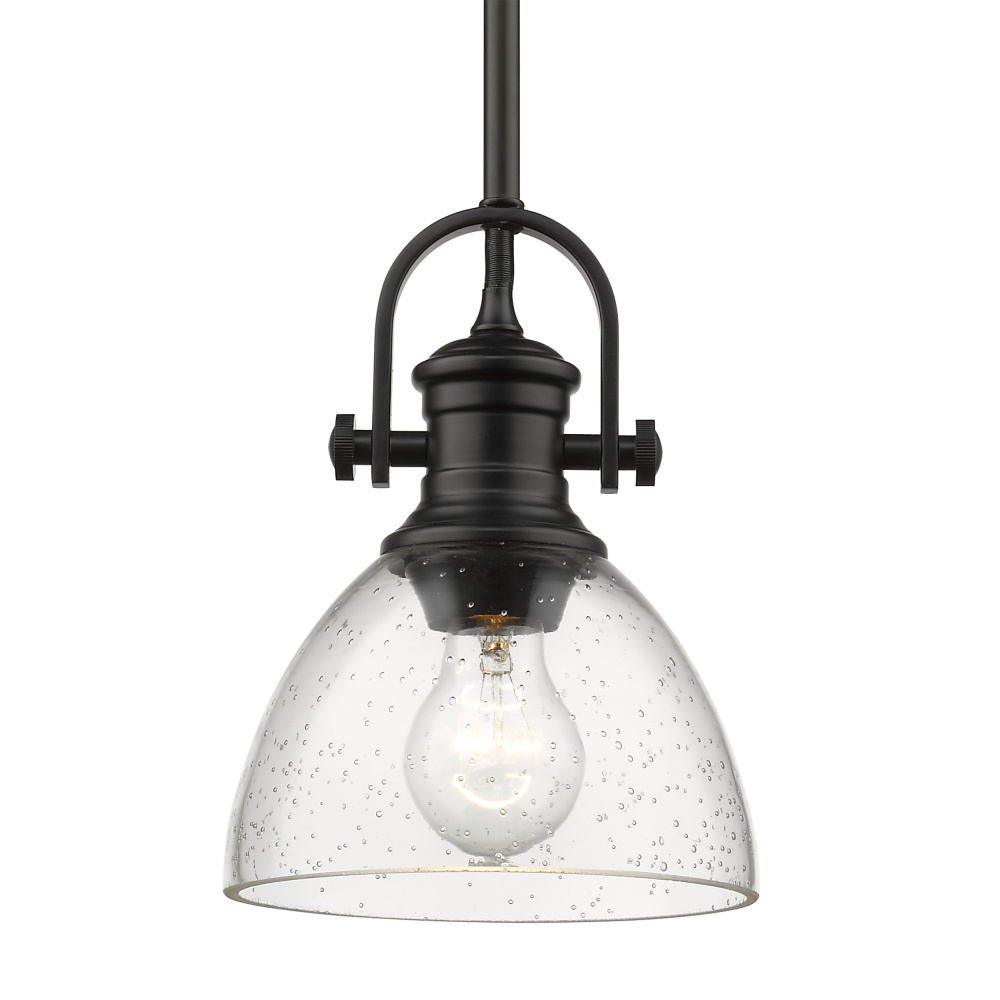 Yep by Golden Lighting Hines 1-light 7in Pendant in Matte Black and Seeded Glass
